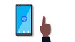 © vvadyab - Smartphone with wifi icon and hand vector illustration.Technology conecting with phone concept.Device with human touch hand