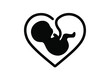 Human fetus in a heart shaped womb concept of loved unborn baby
