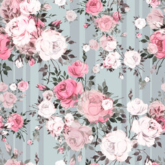   Abstract seamless pattern of beautiful roses with foliage and buds