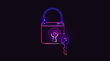 Poster - padlock and master key digital tech logo icon