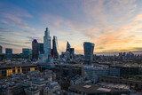 Fototapeta Miasto - London Square mile drone view at sunrise 