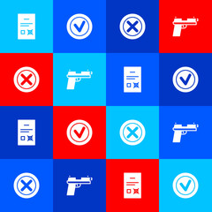 Canvas Print - Set Poll document, Check mark in round, X Mark, Cross circle and Pistol or gun icon. Vector.