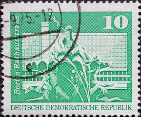 Wall Mural - GERMANY, DDR - CIRCA 1973 : a postage stamp from Germany, GDR showing the Neptune Fountain in Berlin on Rathausstrasse