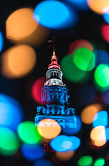 Poster - Cleveland public square decorated during the Christmas holiday with lights