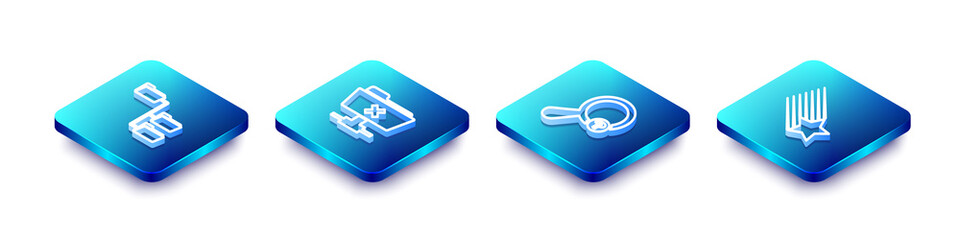 Poster - Set Isometric line Folder tree, FTP cancel operation, Unknown search and Falling star icon. Vector.