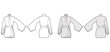 Kimono robe technical fashion illustration with long wide sleeves, belt to cinch the waist, above-the-knee length. Flat blouse template front, back white grey color. Women men unisex CAD shirt mockup