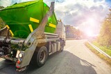 Fototapeta Na drzwi - truck on the road, Urban recycling waste and garbage services  ,