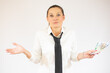 © Danko - Business caucasian woman with doubtful gesture on a white background