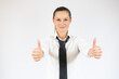 © Danko - Happy smiling business woman with thumbs up gesture, isolated on white background