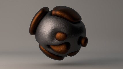 Poster - 3D rendering of an abstract sphere consisting of metal, silver and bronze elegant structures, with smooth, smooth, wavy elements, space, planetary design. Image for screensavers.
