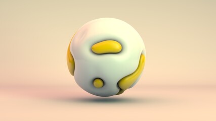 Poster - 3D rendering art, smooth curves, perfect shapes and lines interact, harmoniously combine with each other. The yellow and white parts are connected to an abstract sphere on a white background.