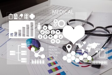 Poster - Laptop and stethoscope, digital healthcare concept