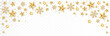 Christmas glitter frame. Stars and snowflakes. Holiday banner with golden decoration. Festive vector background on transparent. For Christmas and New Year banners, headers, party posters.