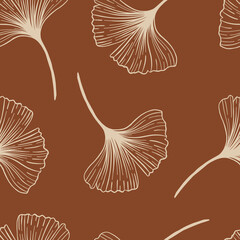 A simple boho-style pattern with a Ginkgo biloba plant. The delicate neutral colors of the background.