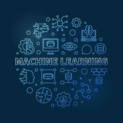 Poster - Vector Machine Learning concept blue circular outline illustration on dark background