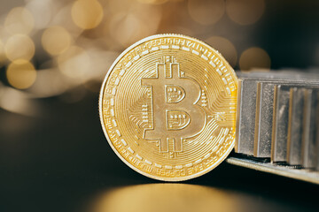 Wall Mural -  Bitcoin and new virtual money for electronic processor board cryptocurrency
