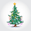 Christmas tree, snow, lamp, light, star Vector Illustration. 
