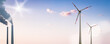 © J.M. Image Factory - Wind Turbines and the Smoke Stacks of a Coal Fired Power Plant on a Panoramic Banner