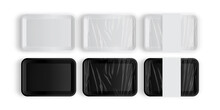 White And Black Tray Packaging For Food Isolated On White Background