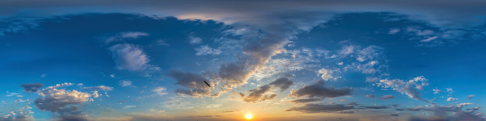 Wall Mural - Dark blue sunset sky with clouds Seamless hdr panorama in spherical equirectangular format with complete zenith for use in 3D, game and for composites in aerial drone 360 degree panoramas as sky dome