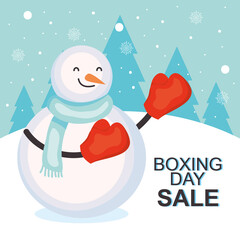 Wall Mural - boxing day sale design with cartoon snowman, colorful design