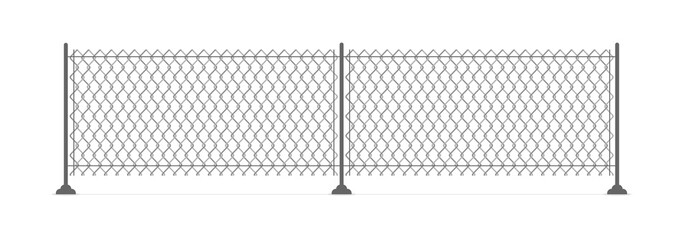 Metal chain link fence. Wire fence pattern isolated on white. Vector illustration.