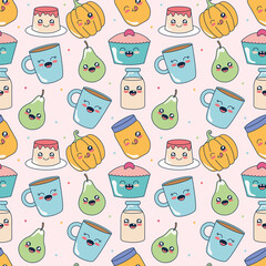 Poster - kawaii food pattern, colorful design