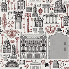 seamless pattern on the theme of architecture, houses and buildings. repeating vector background wit