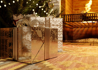 3d rendering. beautiful gift with Christmas ornaments