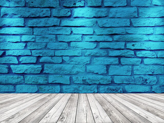 Old blue stone brick wall interior background.