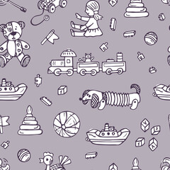 Wall Mural - Doodle Toys seamless pattern. Kids background. Endless wallpaper.
