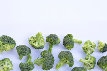 Fresh green broccoli on white background.