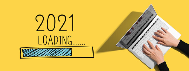 Poster - Loading new year 2021 with person using a laptop computer