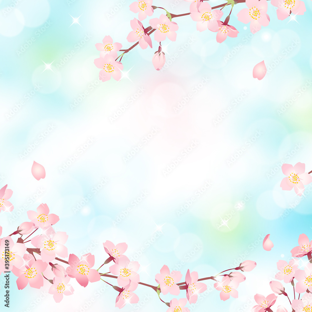 満開の桜と青空の背景素材 ベクターイラストフレーム 正方形 Kwiaty Obrazy Na Plotnie Ecowall24 Pl