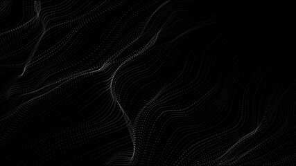 Poster - Wave of particles. Big data technology background. Futuristic point wave Abstract wave dots in dark background .Vector illustration