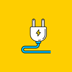 Canvas Print - Simple plug vector illustration isolated on yellow background. Linear color style of plug icon