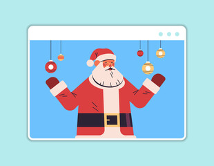 santa claus having fun happy new year and merry christmas holidays celebration concept web browser window horizontal portrait vector illustration