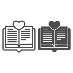 Poster - Opened book with heart line and solid icon, valentine day concept, love story sign on white background, love of reading icon in outline style for mobile concept and web design. Vector graphics.