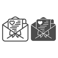 Poster - Envelope with love letter line and solid icon, valentine day concept, declaration of love on paper sign on white background, romantic message with heart icon in outline style. Vector graphics.