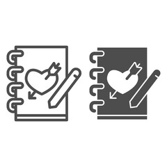 Poster - girl love diary and pencil line and solid icon, valentine day concept, notebook with heart sign on w