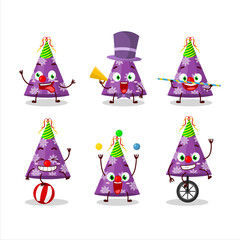 Poster - Cartoon character of purple party hat with various circus shows