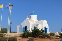 Church Of St. Nicholas On Kalamis Beach, In Protaras Cyprus.