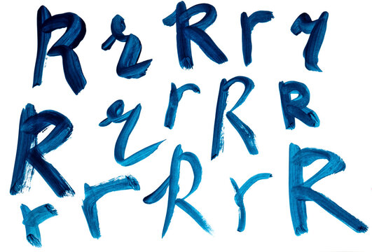 The letter R is drawn in different versions.