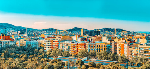 Fototapete - Panorama on the urban center of Barcelona, the capital of the Au