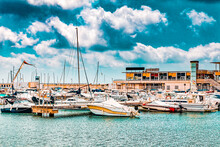 View On Moorage Of Yacht's In  Sea Port. Spain