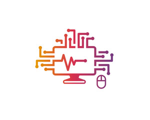 Poster - Tech logo vector template. Digital screen circuit logo design