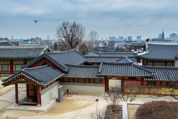 Wall Mural -  Wooden house and black tiles of Hwaseong Haenggung Palace in Suwon, Korea,  the largest one of where the king Jeongjo and royal family retreated to during a war