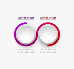 2 circle shapes components infographic. modern business circle origami style two options banner. inf