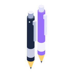 Poster - 
Office stationery tools, isometric icon of ballpoints 
