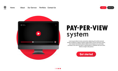 Poster - Pay Per View system. Computer with video player on display. Vector on isolated white background. EPS 10